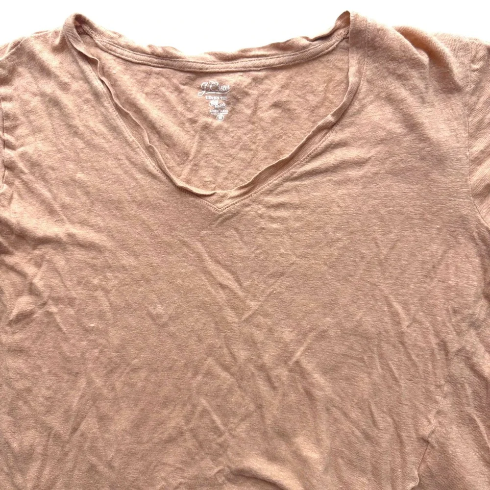 J. Crew Womens Linen Tee Medium Crop Top Tan Short Sleeve‎ Casual Basic
